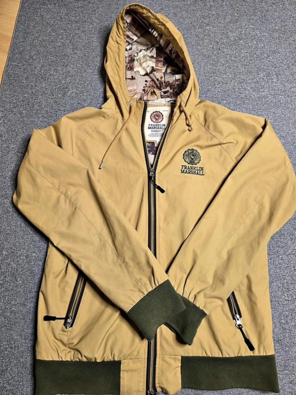 Vintage Franklin Marshall Hooded Windbreaker Jacket Tan / Olive - Men's XL